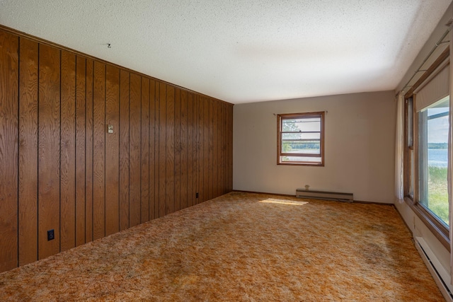 551 Edward Ln NE, Longville, MN 56655 - spare room with a baseboard radiator, wooden walls, and carpet