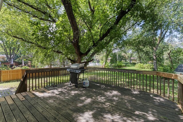 10048 Upton Rd, Bloomington, MN 55431 - wooden terrace with a fenced backyard and a grill