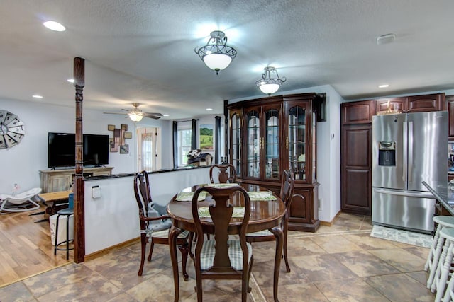 427 Alleghany Ave, Wabasha, MN 55981 - dining room with a ceiling fan, a textured ceiling, and recessed lighting