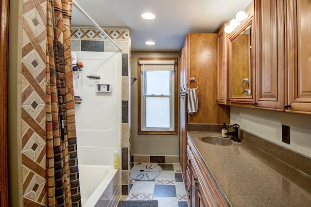 427 Alleghany Ave, Wabasha, MN 55981 - full bath featuring vanity, shower / bathtub combination with curtain, and recessed lighting
