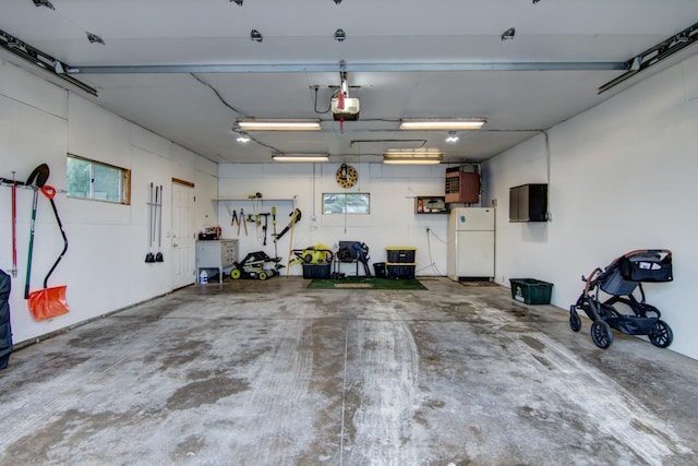 427 Alleghany Ave, Wabasha, MN 55981 - garage with a garage door opener and freestanding refrigerator