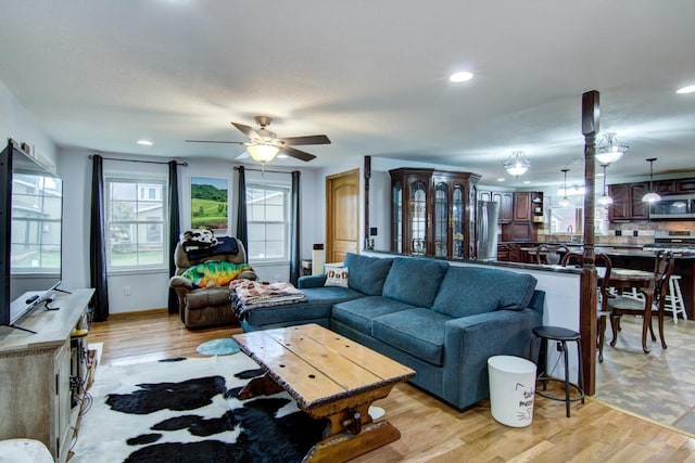 427 Alleghany Ave, Wabasha, MN 55981 - living area featuring ceiling fan, light wood-type flooring, and recessed lighting