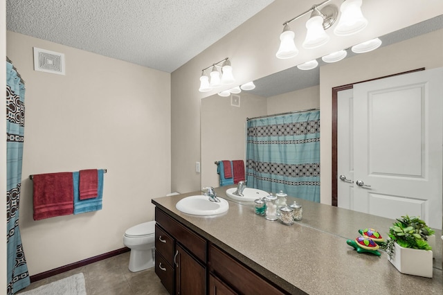 5062 French Dr N, Hugo, MN 55038 - bathroom featuring vanity, a textured ceiling, tile patterned floors, and a shower with curtain