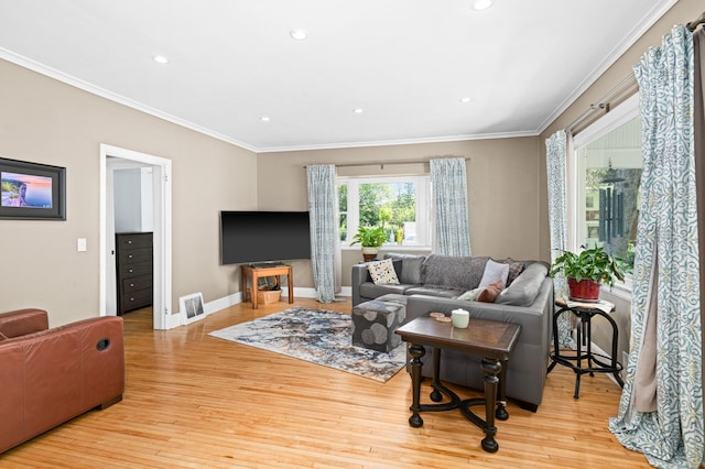 4223 Mcculloch St, Duluth, MN 55804 - living room with ornamental molding, wood finished floors, and recessed lighting