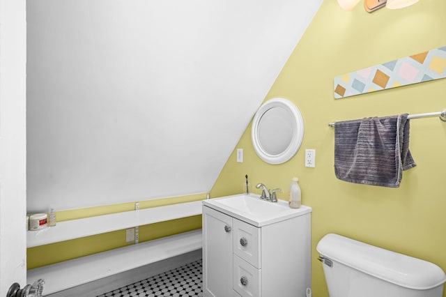 4223 Mcculloch St, Duluth, MN 55804 - half bathroom featuring vanity and lofted ceiling