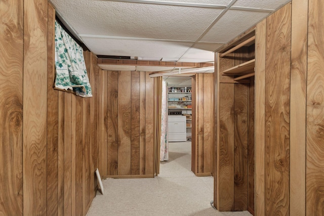2085 Princeton Ave, Saint Paul, MN 55105 - hallway with washer / dryer, carpet floors, and wooden walls