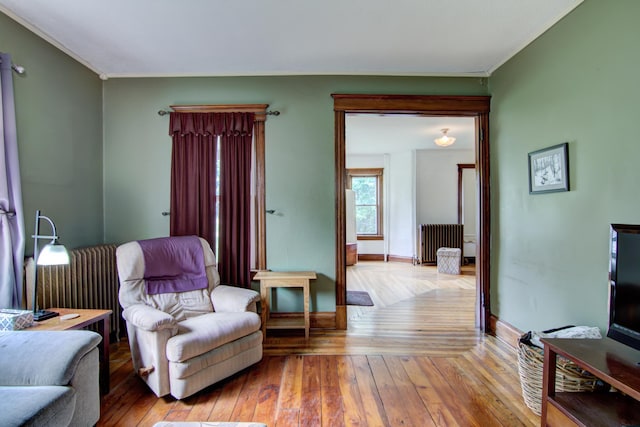 924 6th St W, Wabasha, MN 55981 - sitting room with radiator heating unit, wood-type flooring, and crown molding