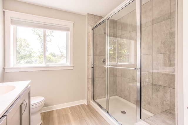141 145th Ln NE, Ham Lake, MN 55304 - full bath featuring vanity, a shower stall, and wood finished floors