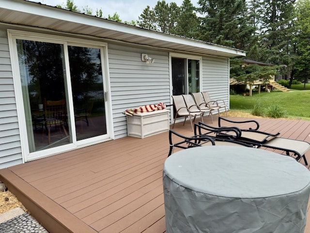 63714 Hannu Ln, Pine Lake Twp, MN 55735 - deck with a yard and a hot tub