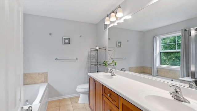 11333 Stratton Ave, Eden Prairie, MN 55344 - bathroom with a bath, double vanity, and tile patterned flooring