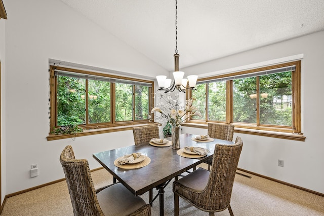 1306 Wynridge Dr, Arden Hills, MN 55112 - carpeted dining space with a chandelier and vaulted ceiling
