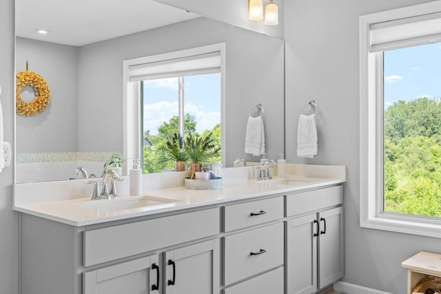 14811 Willemite St NW, Ramsey, MN 55303 - bathroom featuring double vanity and baseboards