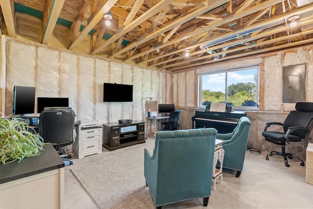14811 Willemite St NW, Ramsey, MN 55303 - living area featuring electric panel, an office area, and concrete floors
