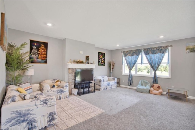 14385 Annapolis Ln N, Dayton, MN 55327 - living area with carpet floors, recessed lighting, and a fireplace