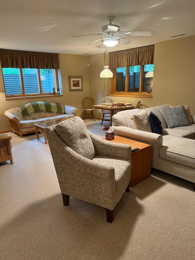 527 Woodside Ct, Shakopee, MN 55379 - carpeted living room with ceiling fan