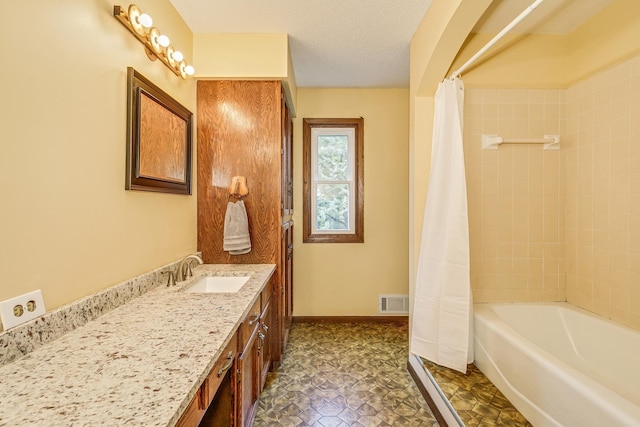 5577 Alameda St, Shoreview, MN 55126 - bathroom with vanity and shower / bath combo with shower curtain