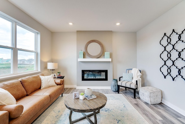 12577 Marshview Dr, Rogers, MN 55374 - living room with wood finished floors, a large fireplace, and recessed lighting