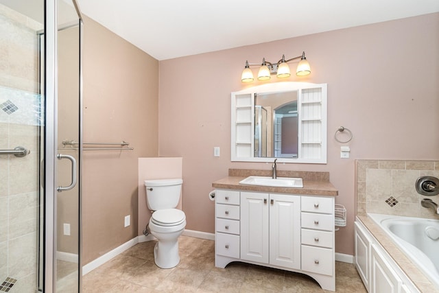9533 Chicago Ave S, Bloomington, MN 55420 - bathroom with a bath, vanity, a stall shower, and tile patterned floors