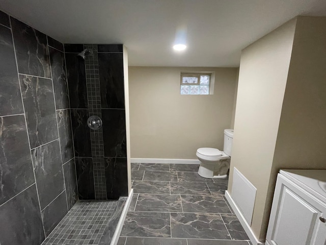 4520 Nicollet Ave, Minneapolis, MN 55419 - full bath with a tile shower, marble look tiles, and recessed lighting