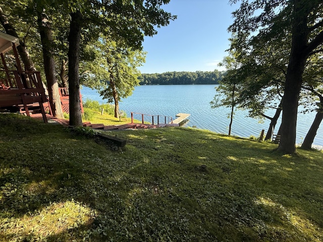 1625 Niles Ln, Balsam Lake Twp, WI 54824 - view of grassy yard with a water view and a boat dock