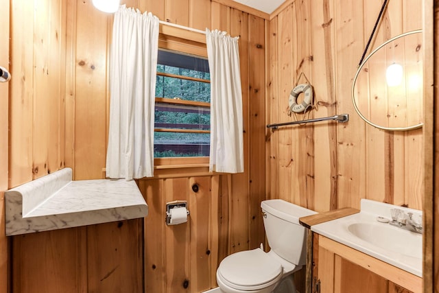 1625 Niles Ln, Balsam Lake Twp, WI 54824 - bathroom featuring vanity and wood walls