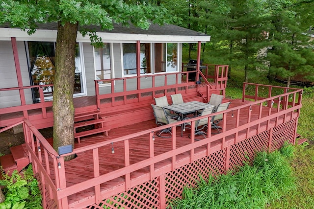 1625 Niles Ln, Balsam Lake Twp, WI 54824 - wooden deck featuring a grill and outdoor dining space