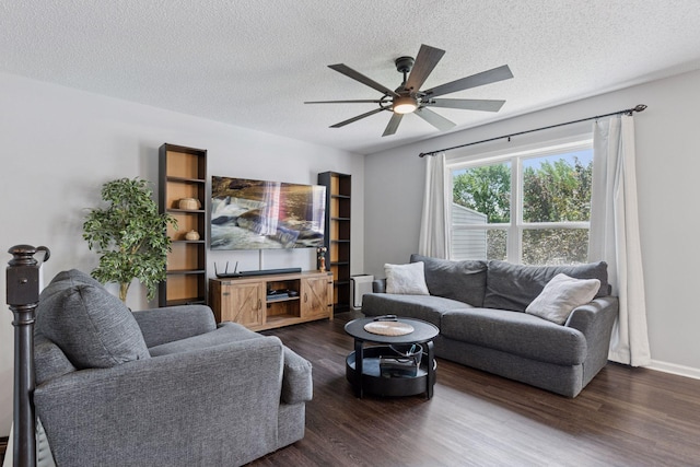 6845 Christian Curv, Woodbury, MN 55125 - living area with ceiling fan, a textured ceiling, and dark wood-style floors