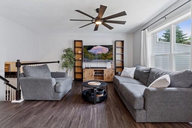 6845 Christian Curv, Woodbury, MN 55125 - living room featuring wood finished floors, ceiling fan, and a textured ceiling
