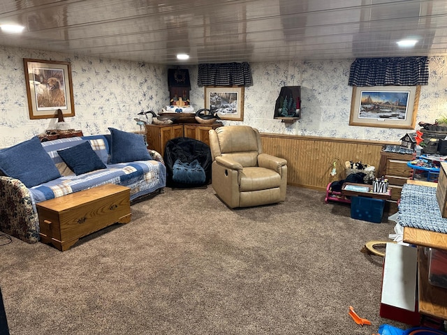 28040 Csah 25, Swede Grove Twp, MN 56243 - carpeted living area featuring a wainscoted wall