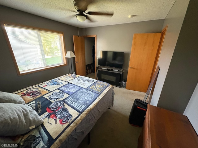 500 Albion Pl, Maple Lake, MN 55358 - bedroom with carpet floors, a textured ceiling, and ceiling fan