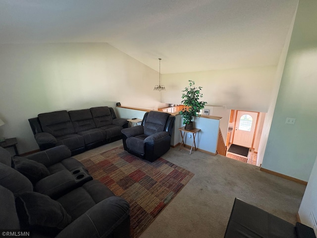 500 Albion Pl, Maple Lake, MN 55358 - carpeted living area with lofted ceiling and a chandelier