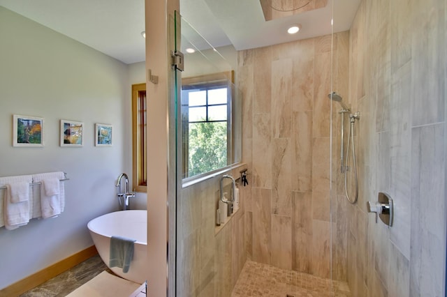 26888 734th Ave, Dassel Twp, MN 55325 - bathroom with a freestanding bath and a tile shower
