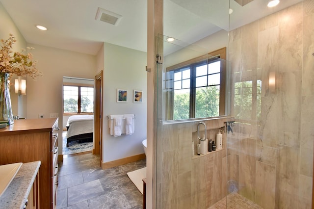26888 734th Ave, Dassel Twp, MN 55325 - ensuite bathroom with tiled shower, vanity, recessed lighting, and a freestanding bath