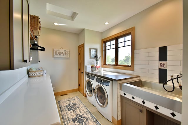 26888 734th Ave, Dassel Twp, MN 55325 - laundry room featuring independent washer and dryer, light tile patterned floors, and recessed lighting