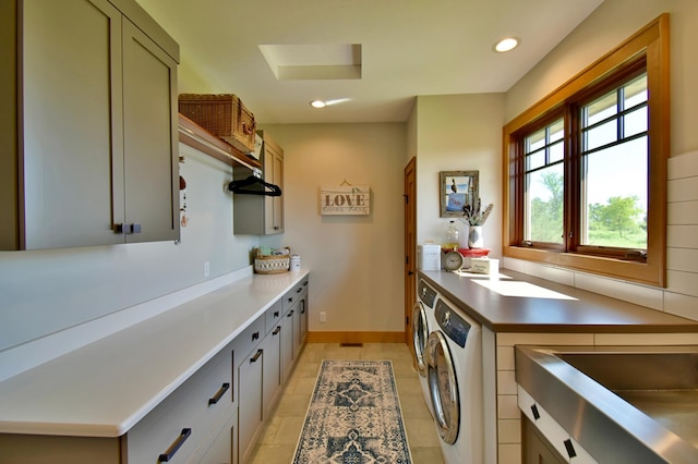 26888 734th Ave, Dassel Twp, MN 55325 - laundry room with washer and dryer, cabinet space, and recessed lighting