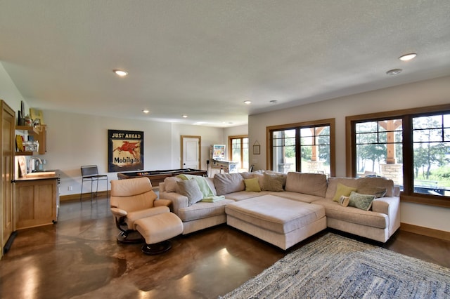 26888 734th Ave, Dassel Twp, MN 55325 - living area featuring finished concrete floors and recessed lighting