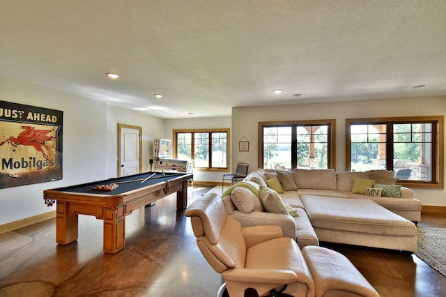 26888 734th Ave, Dassel Twp, MN 55325 - rec room with recessed lighting, billiards, and finished concrete flooring