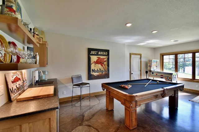 26888 734th Ave, Dassel Twp, MN 55325 - recreation room featuring concrete floors, recessed lighting, billiards, and bar area