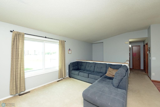 2441 60th Ave S, Fargo, ND 58104 - carpeted living area featuring lofted ceiling and a textured ceiling
