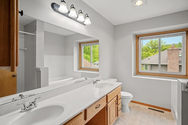 8798 Fountain Ln N, Maple Grove, MN 55311 - full bath featuring double vanity, a shower, a bath, and tile patterned floors