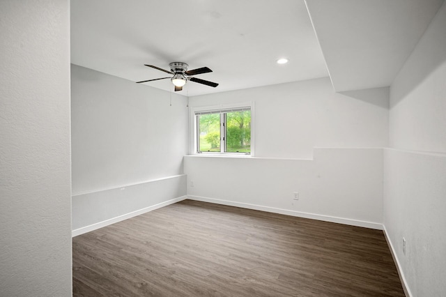 8798 Fountain Ln N, Maple Grove, MN 55311 - unfurnished room with dark wood-style floors, ceiling fan, and recessed lighting