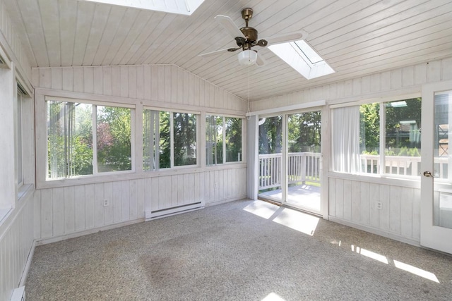 4901 99th St, Bloomington, MN 55437 - unfurnished sunroom featuring a skylight, a baseboard radiator, vaulted ceiling, healthy amount of natural light, and a baseboard heating unit