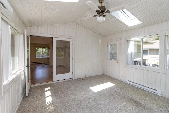 4901 99th St, Bloomington, MN 55437 - unfurnished sunroom with a skylight, a baseboard heating unit, and lofted ceiling