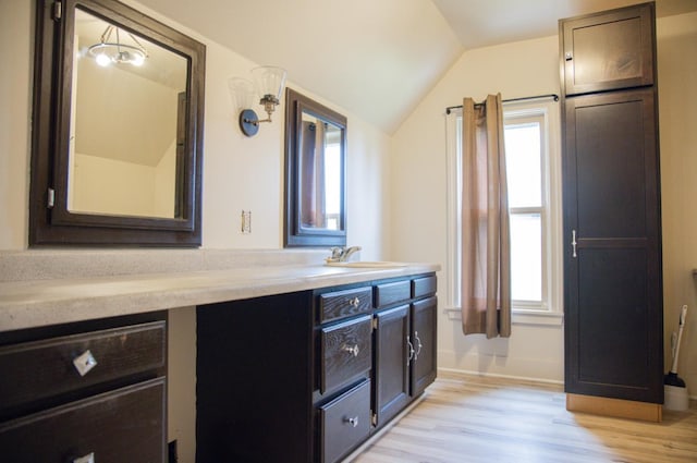 305 2nd Ave SE, Plainview, MN 55964 - bathroom featuring healthy amount of natural light, double vanity, wood finished floors, and lofted ceiling