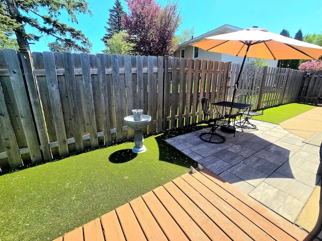 8047 Ingleside Ave S, Cottage Grove, MN 55016 - wooden terrace with a fenced backyard and a patio area