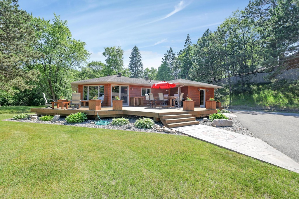 216 Summit Ave, Walker, MN 56484 - view of front of property featuring a deck and a front yard