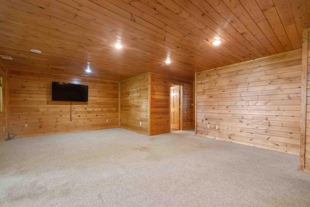 13384 Barnett Rd SW, Sylvan Twp, MN 56473 - carpeted empty room featuring wood ceiling, wood walls, and recessed lighting