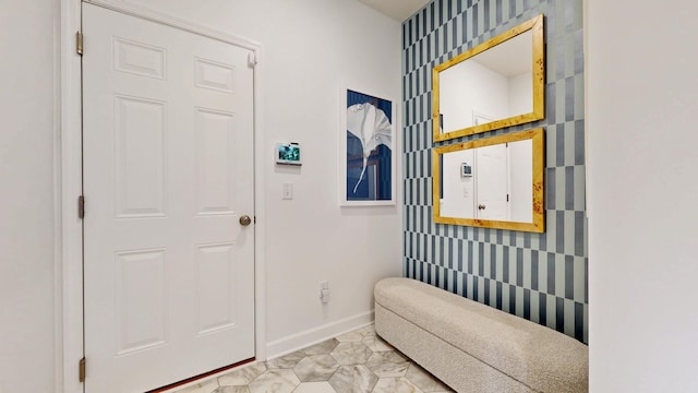 7593 Norway Ln, Lino Lakes, MN 55038 - entryway with wallpapered walls and an accent wall