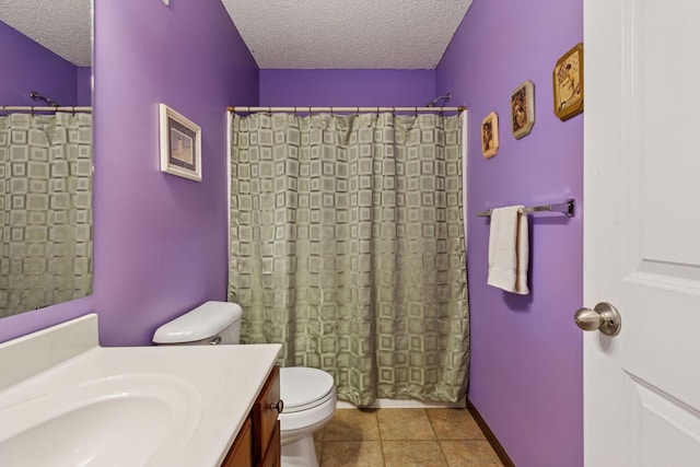 5214 Scott Ct, Robbinsdale, MN 55422 - full bath featuring a textured ceiling, vanity, tile patterned floors, and a shower with shower curtain