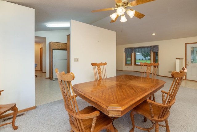 104 County Rd N, Le Roy, MN 55951 - dining room with a ceiling fan, light colored carpet, and recessed lighting